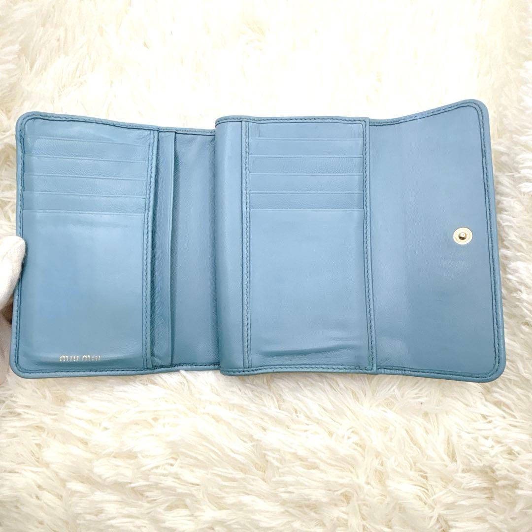 美品✨ミュウミュウ♡折り財布 クリスタル ビジュー マテラッセ ブルー
