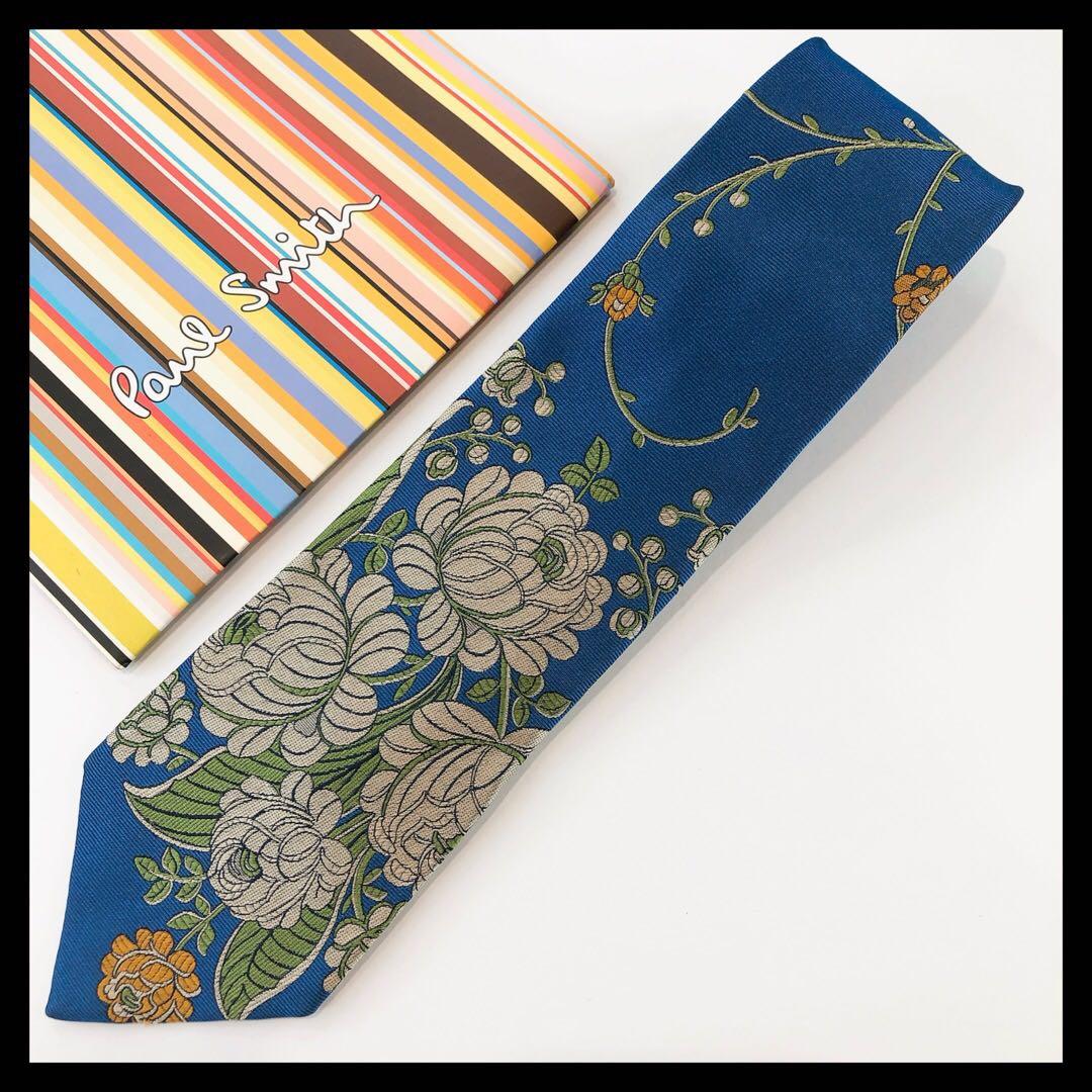 【極美品】ポールスミス ネクタイ 花柄 ブルー系