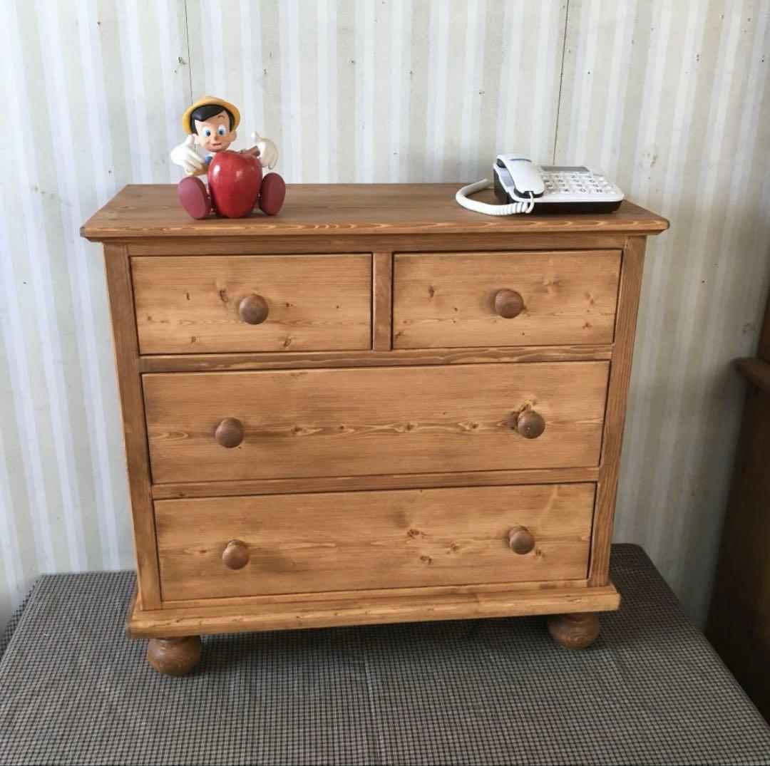 カントリーチェスト　パイン材　オールドパイン風フレンチカントリー調　ハンドメイド