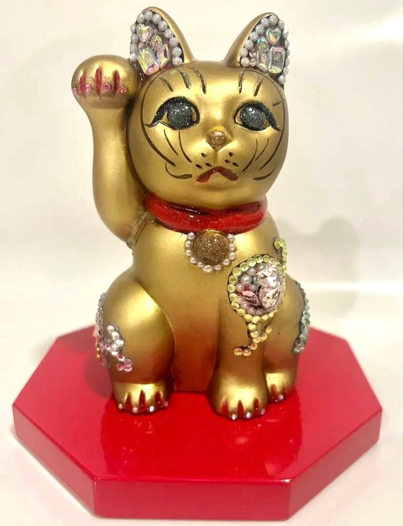 招き猫 デコ スワロフスキー風 金運 開運 商売繁盛 開店祝い　ホワイト