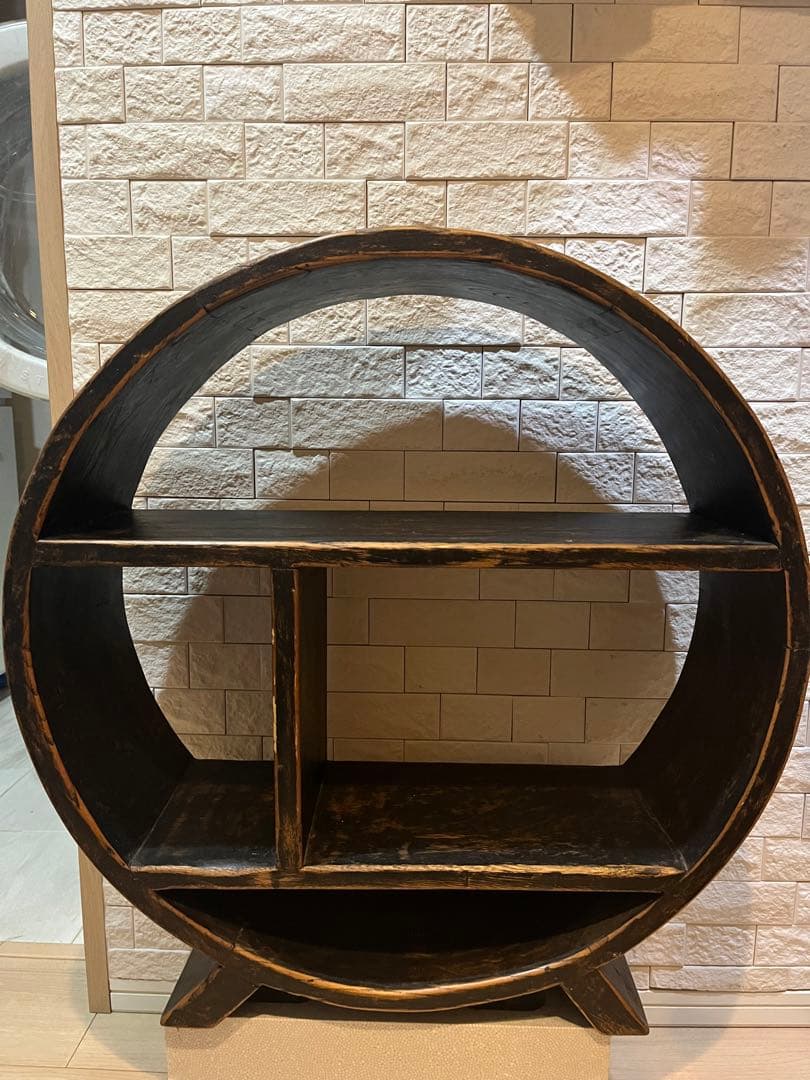 円形木製シェルフ 3段 黒