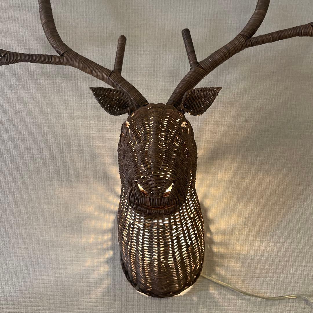 鹿 ラタン編み壁掛けライト ハンティングトロフィー 北欧風 インテリア