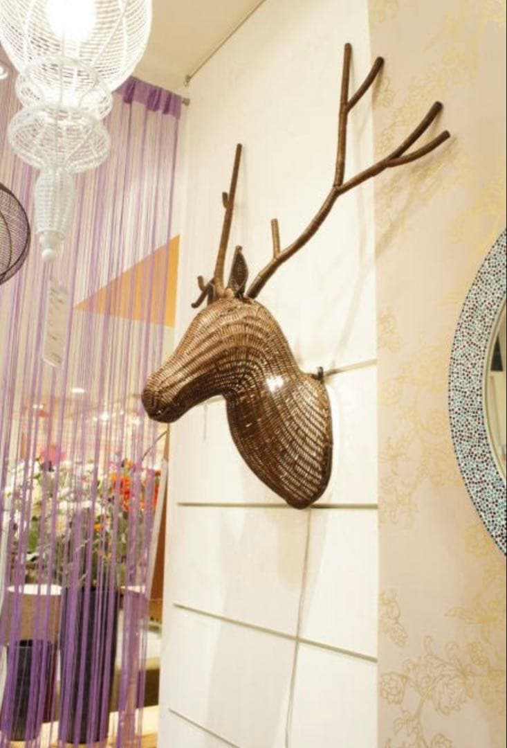 鹿 ラタン編み壁掛けライト ハンティングトロフィー 北欧風 インテリア