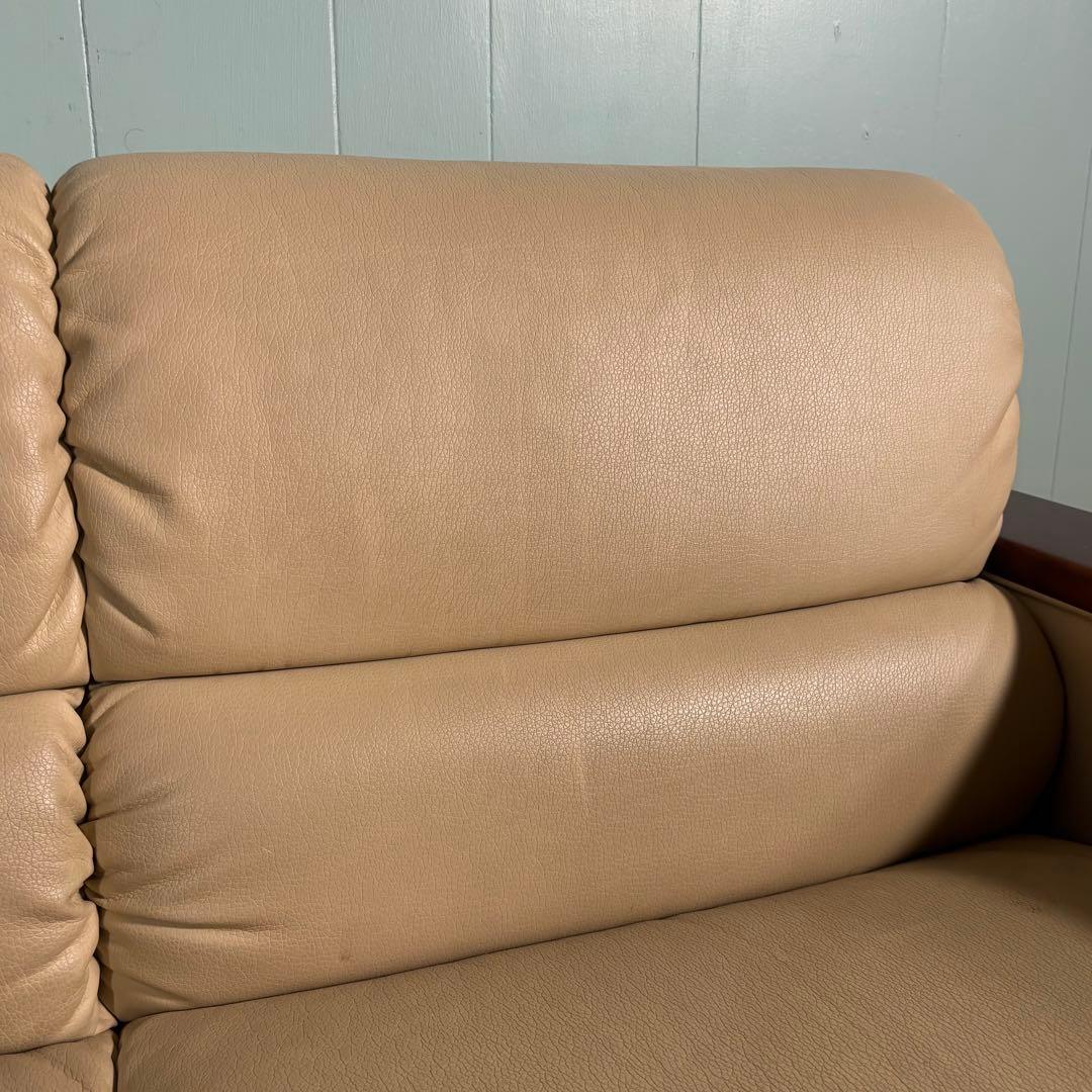 ♦︎maruni ♦︎マルニ 三人掛け　昭和レトロ ソファー 革　木目調