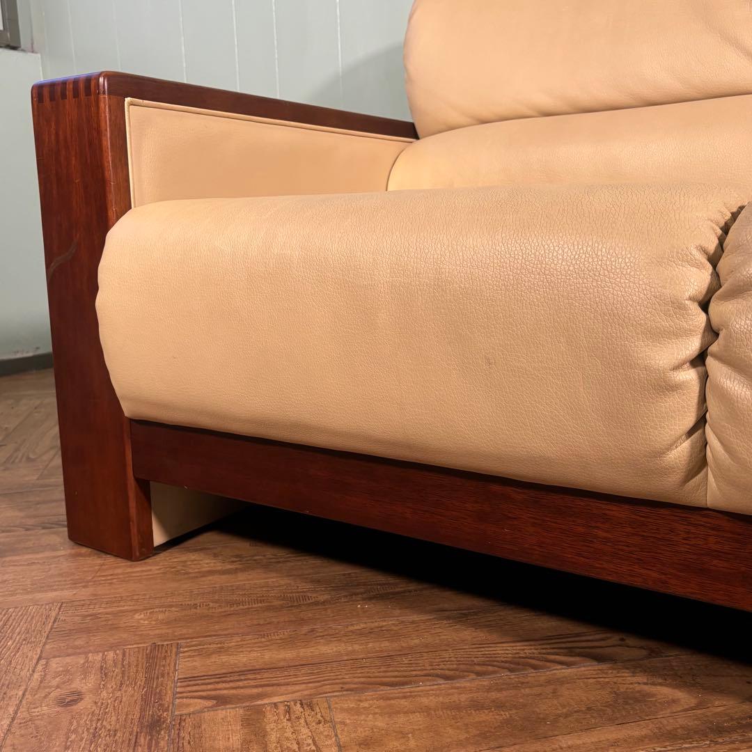 ♦︎maruni ♦︎マルニ 三人掛け　昭和レトロ ソファー 革　木目調