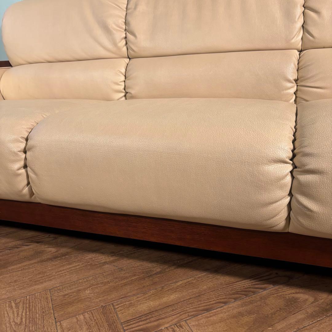 ♦︎maruni ♦︎マルニ 三人掛け　昭和レトロ ソファー 革　木目調