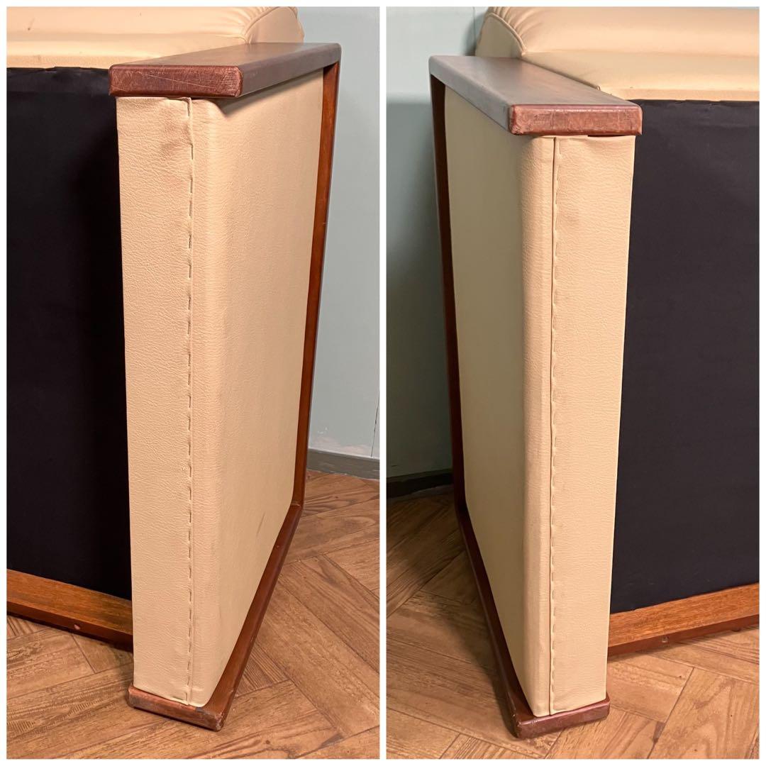 ♦︎maruni ♦︎マルニ 三人掛け　昭和レトロ ソファー 革　木目調