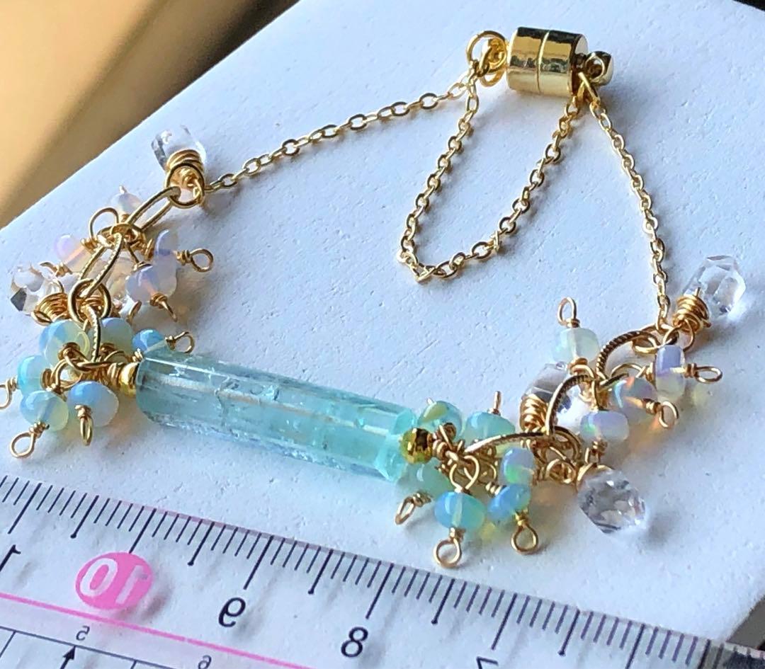 天然石☆極上大粒ミントエメラルド×極上Dクォーツのブレス・トップ14kgf