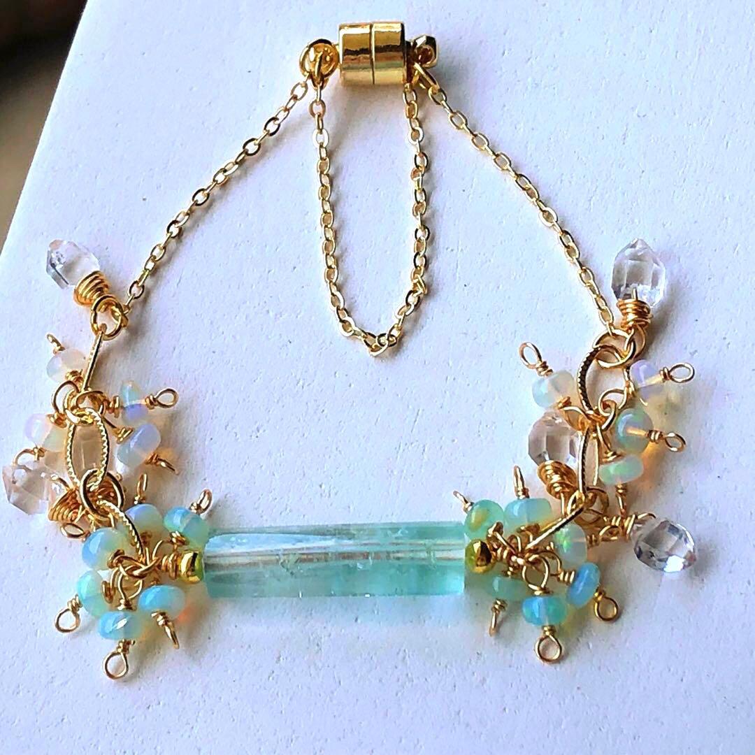 天然石☆極上大粒ミントエメラルド×極上Dクォーツのブレス・トップ14kgf