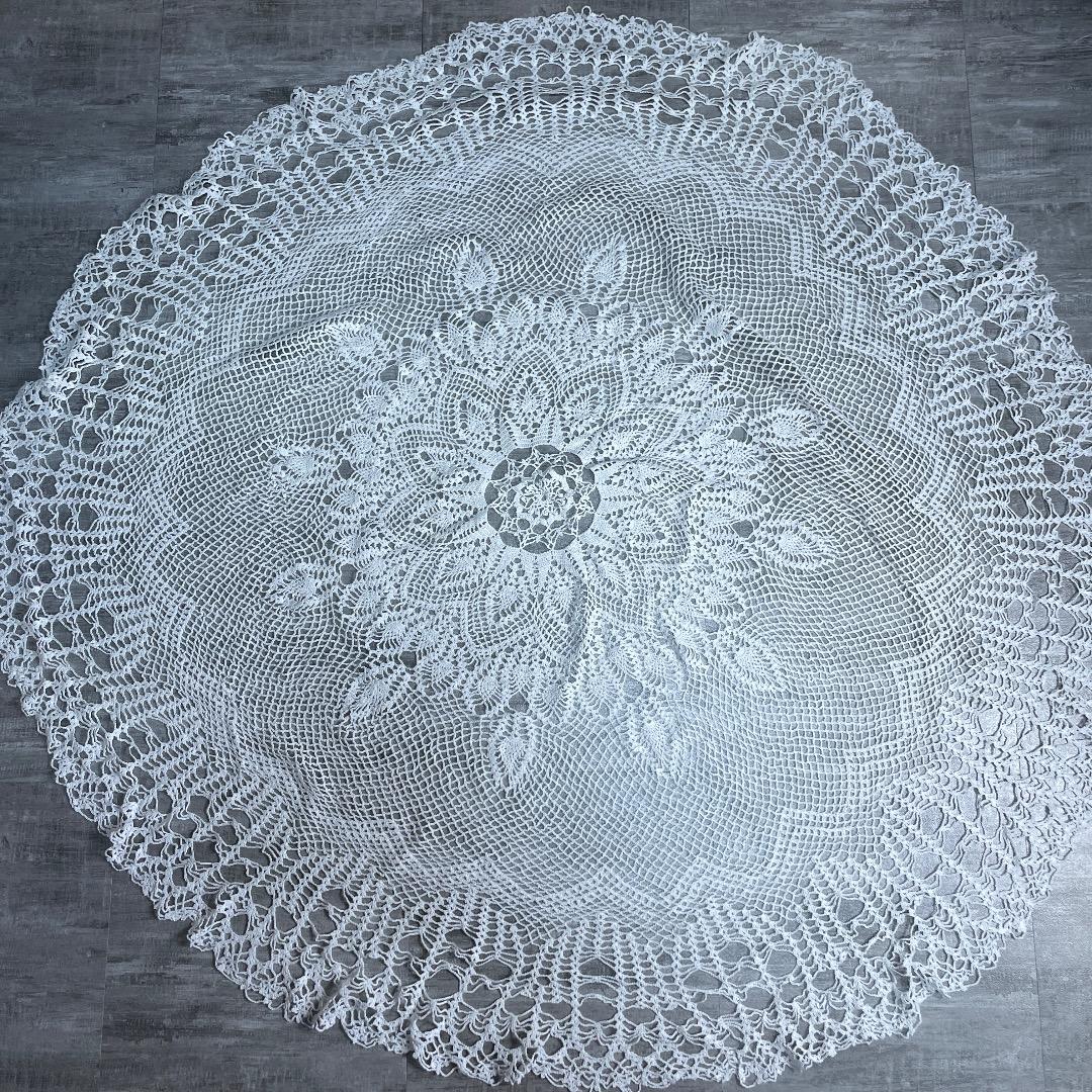 レトロ アンティーク 総刺繍 レースドイリー テーブル ラウンド 白
