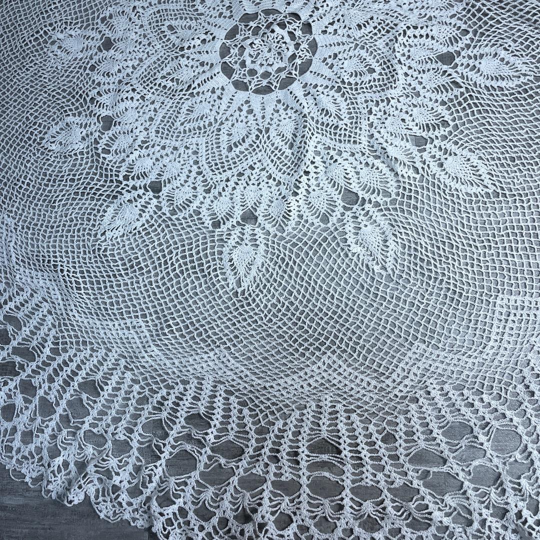 レトロ アンティーク 総刺繍 レースドイリー テーブル ラウンド 白