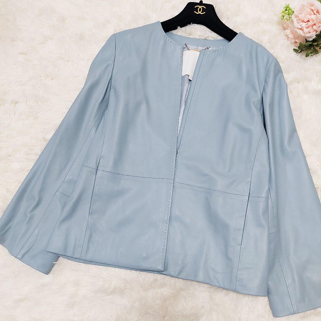 極美品 自由区 羊革 ラムレザー ノーカラージャケット 40