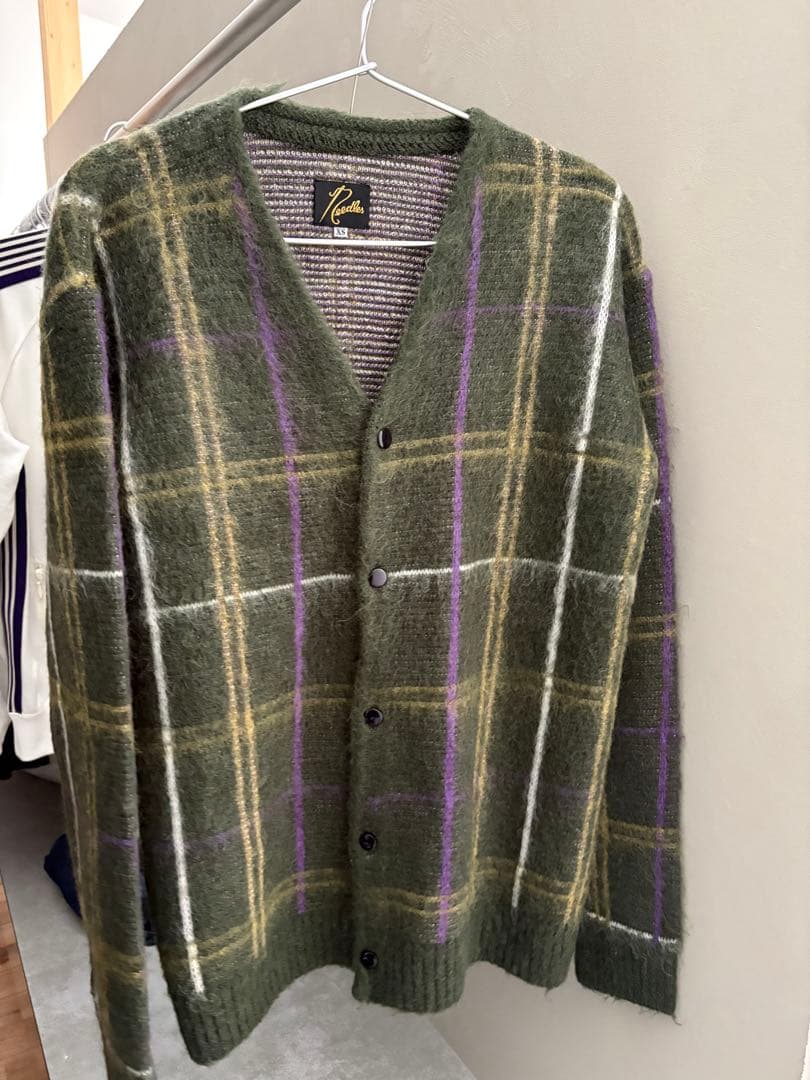 Needles チェック柄モヘアカーディガン XS