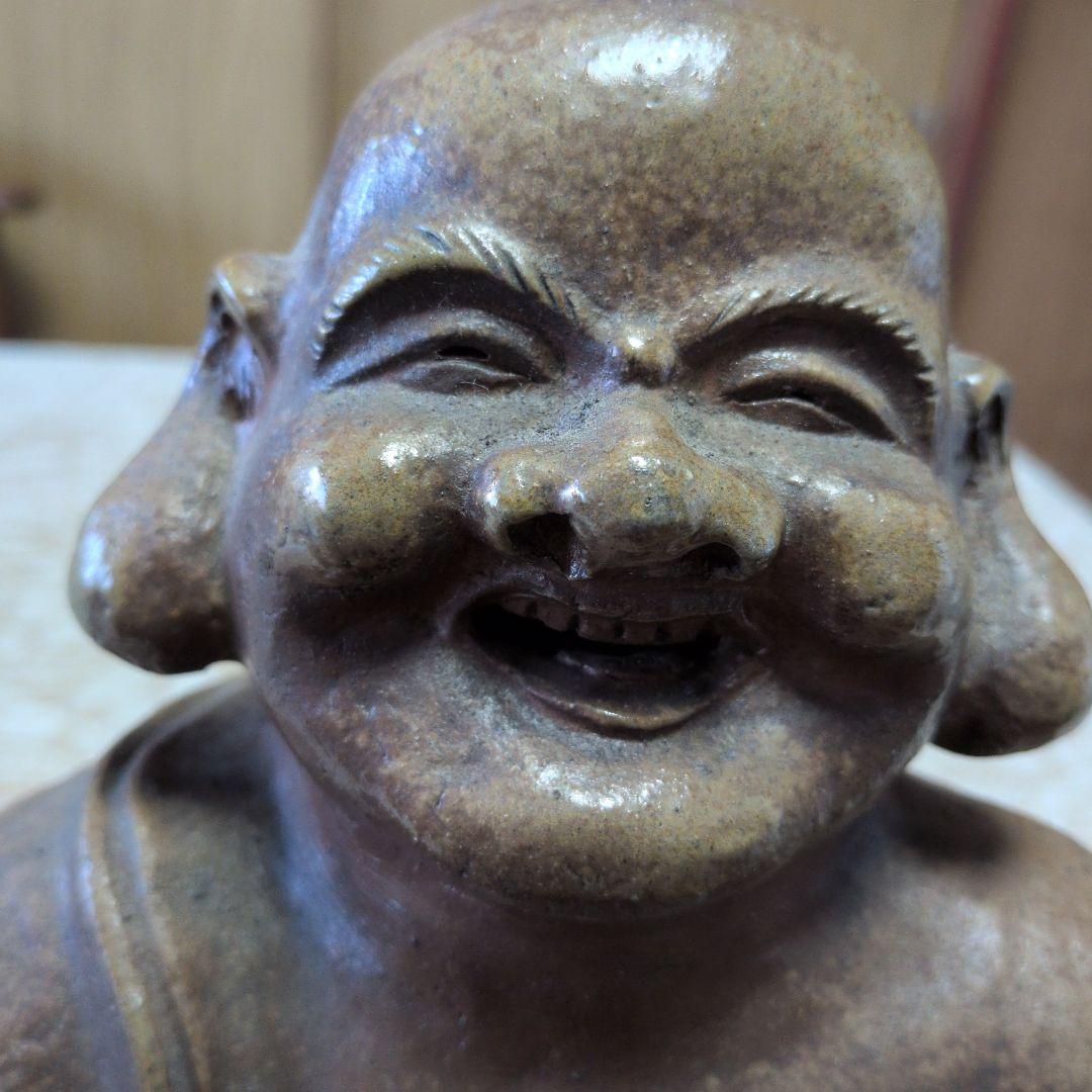 備前焼　布袋尊像　布袋様　七福神　置物　縁起物　 作陶印あります
