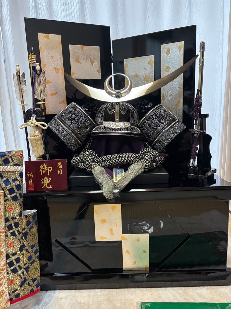 こどもの日 五月人形 祐月 着用収納兜 上杉謙信 銀 13号 節句