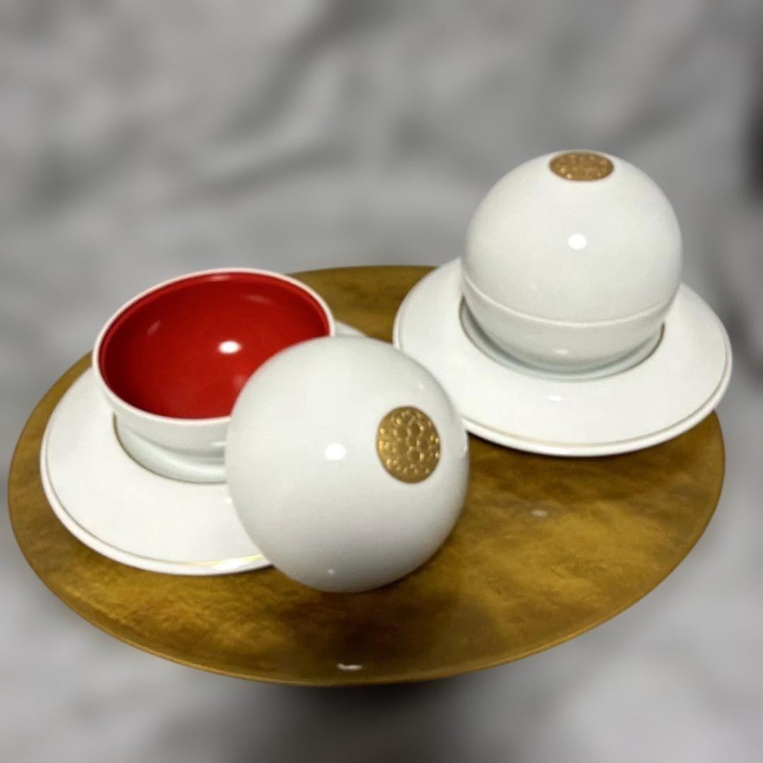 【有田焼】球体型小鉢　蓋受皿付き　2セット