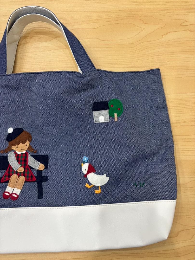 【美品】familiarファミリア70周年　マチ付き　デニムバッグ　神戸本店限定