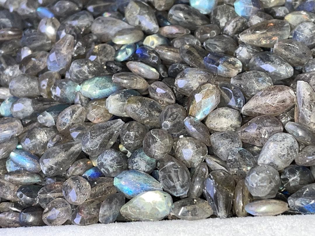 【約260g大容量高品質】ラブラドライト ペアシェイプ ファセットカット ルース