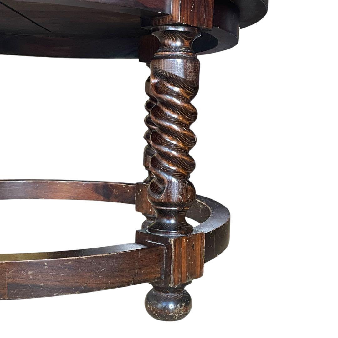 スペイン ビンテージ 彫刻 ラウンド 丸 ローテーブル ガラス天板 直径80cm