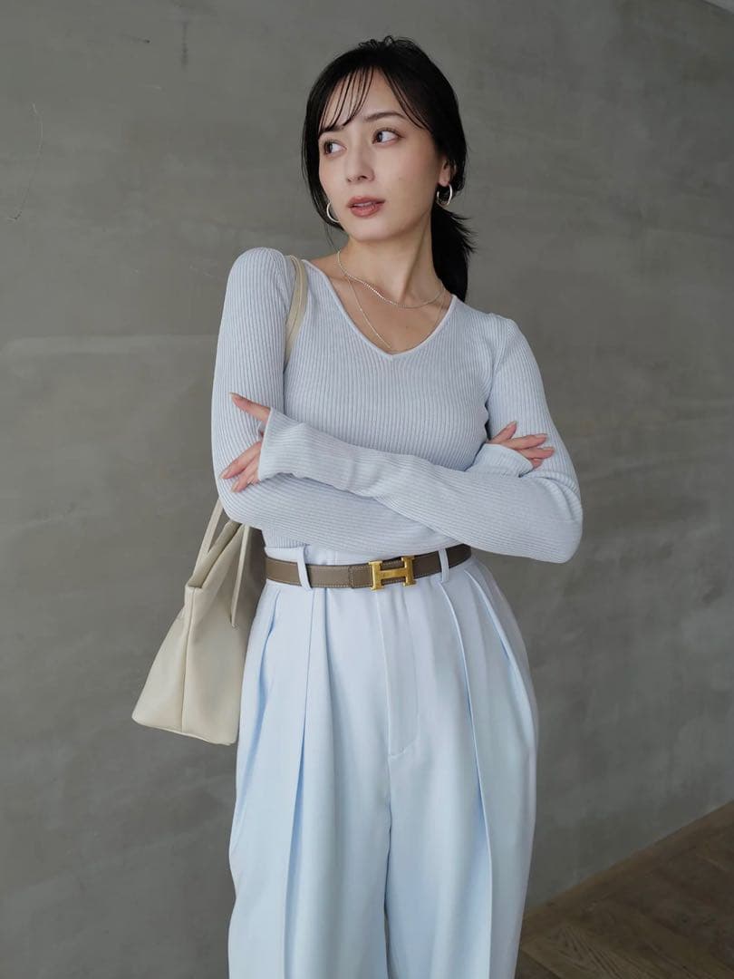 anuans リュクスビスコースリブニットプルオーバー(SAX)