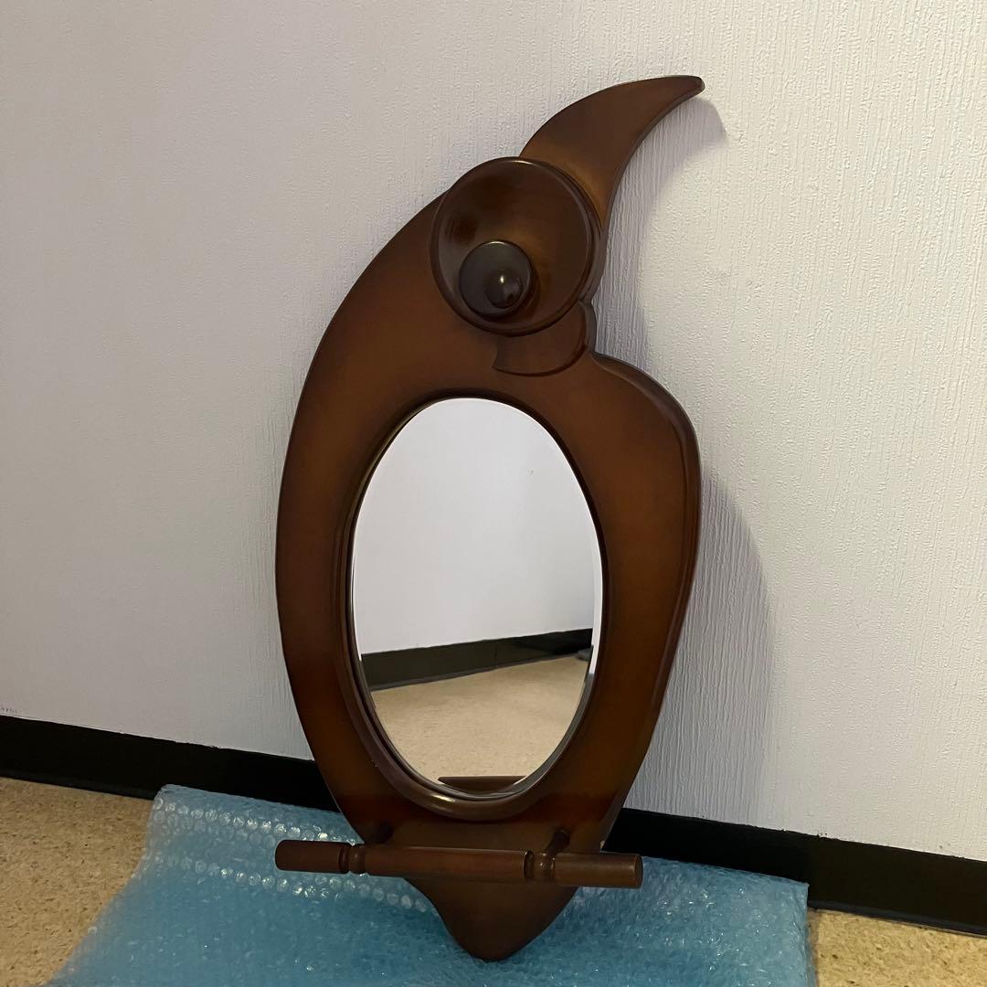 オウム型　壁掛け　木製　ミラー　鏡