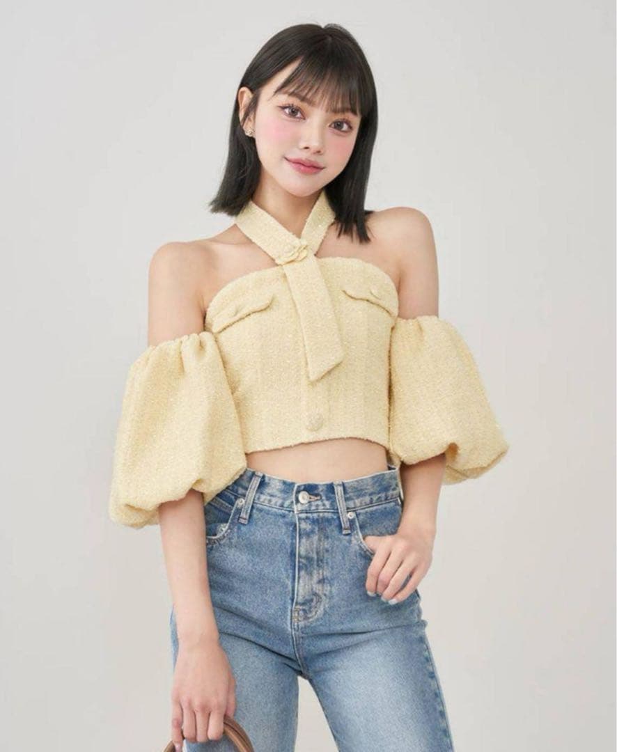 Darich ホルターネックオフショルツイードトップス YEL　イエロー