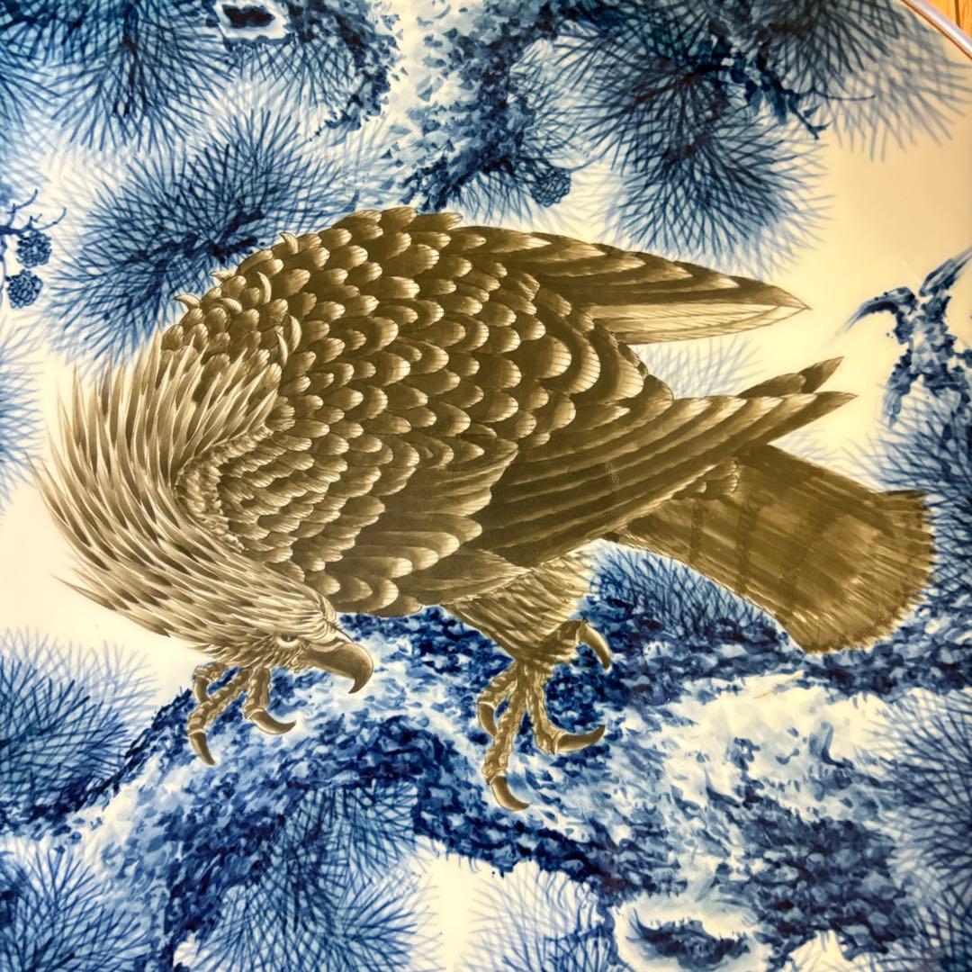 有田焼 真照 鷹 大皿 飾皿 時代 丸皿 骨董 陶磁 陶芸 古美術品