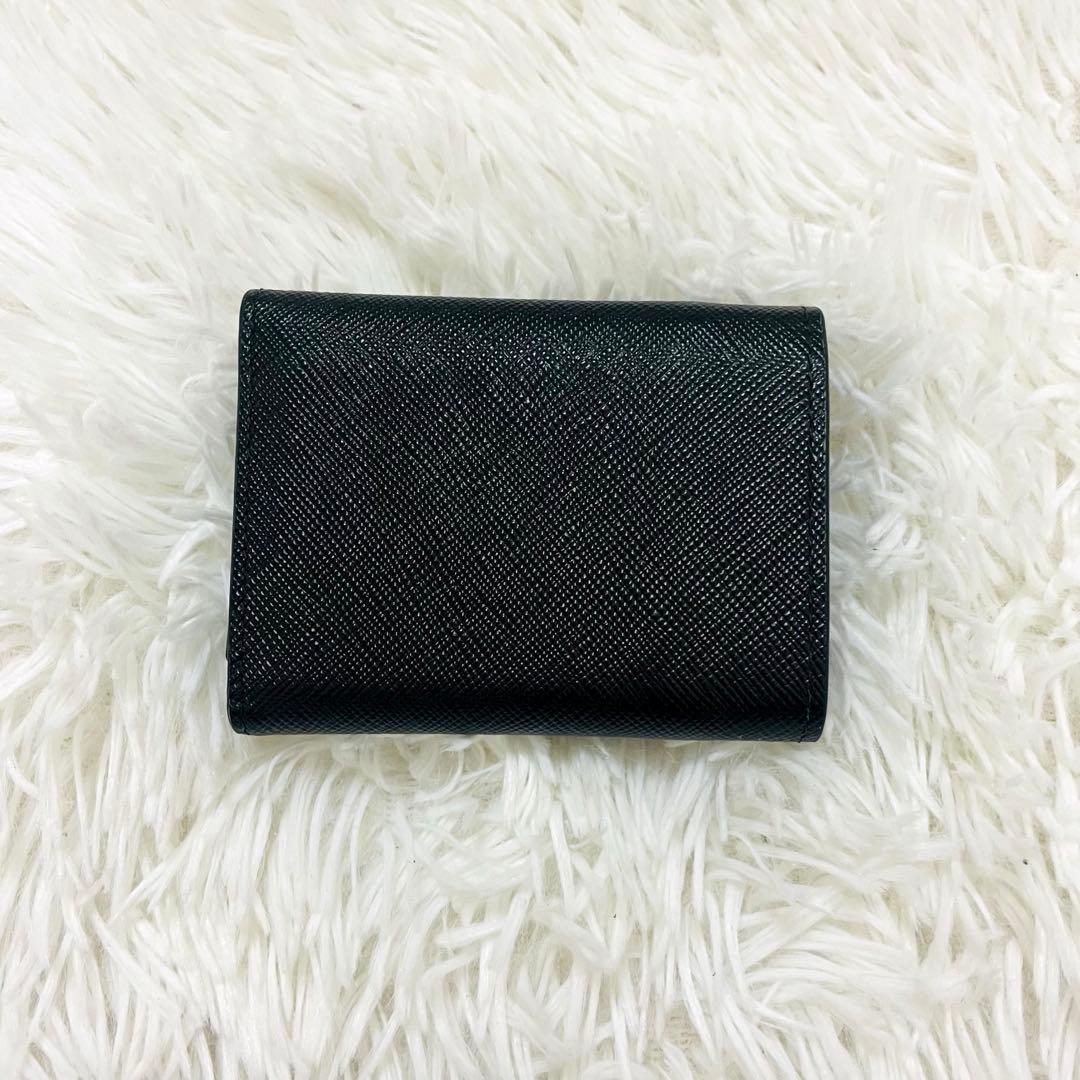 極美✨ 付属完備✨PRADA 三つ折り財布 サフィアーノ 三角ロゴ レザー 黒