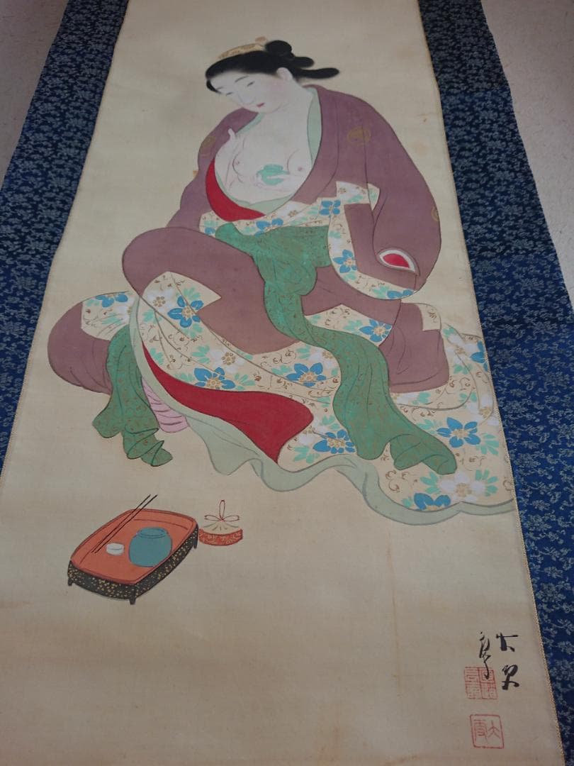 絵画　日本画　掛軸　美人図　浮世絵　インテリア　工芸品　美術品　A2856