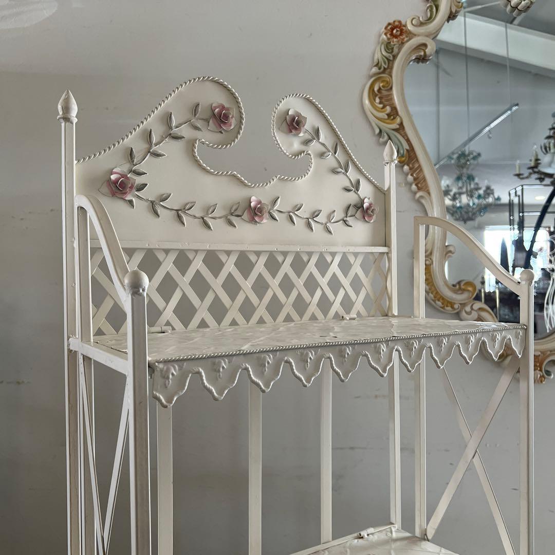 k502r122 ローズガーデン ホワイトアイアンの4段ガーデンラック 折り畳み