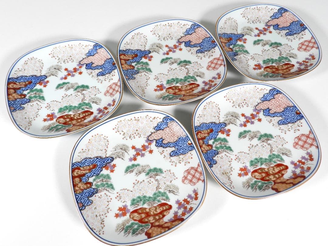 有田焼 賞美堂 其泉窯 其泉 染錦 春秋文 御皿揃 銘々皿 ５枚