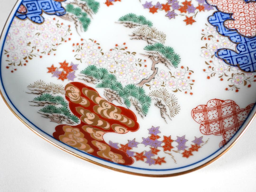 有田焼 賞美堂 其泉窯 其泉 染錦 春秋文 御皿揃 銘々皿 ５枚