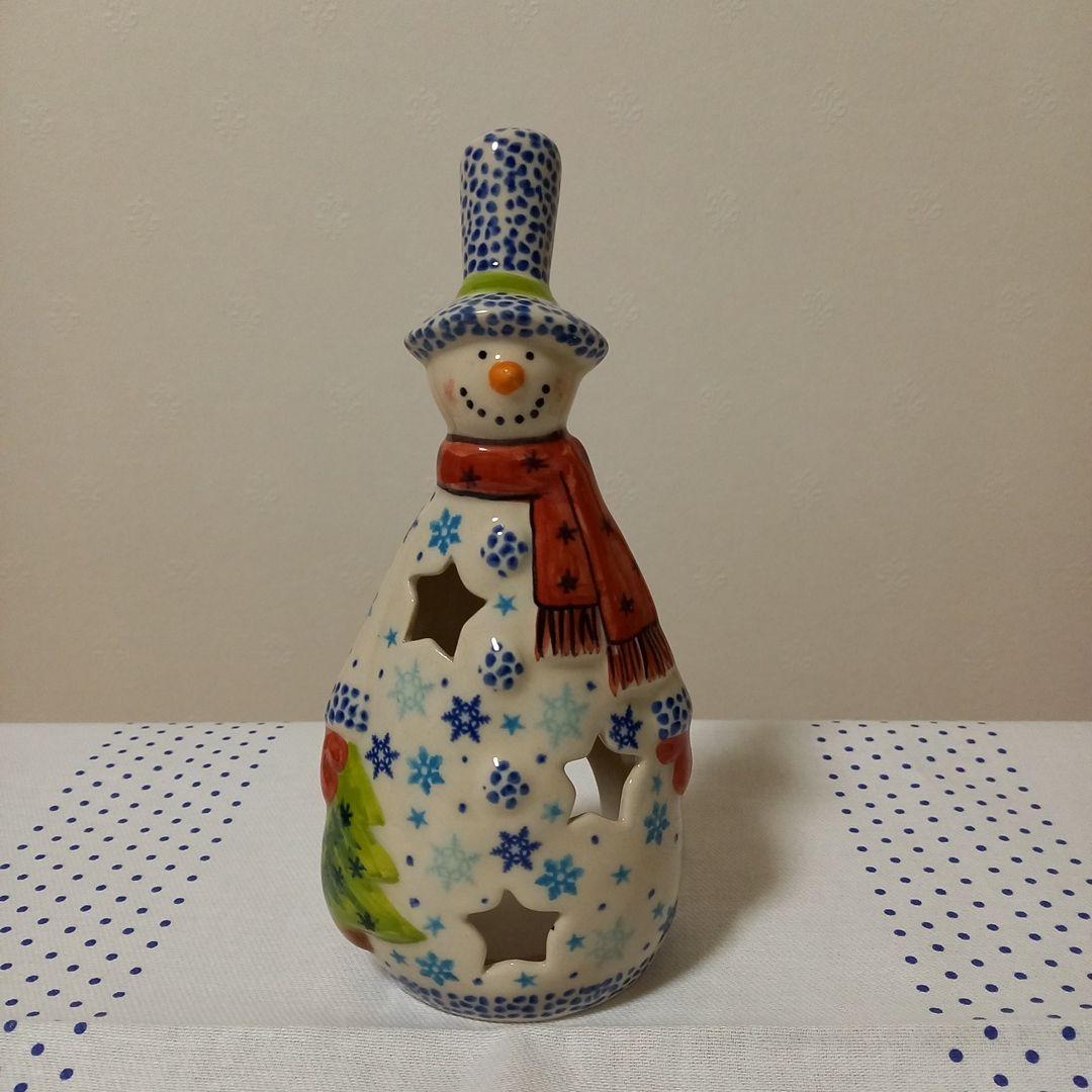 ポーリッシュポタリー　ゆきだるま　キャンドルホルダー　置物