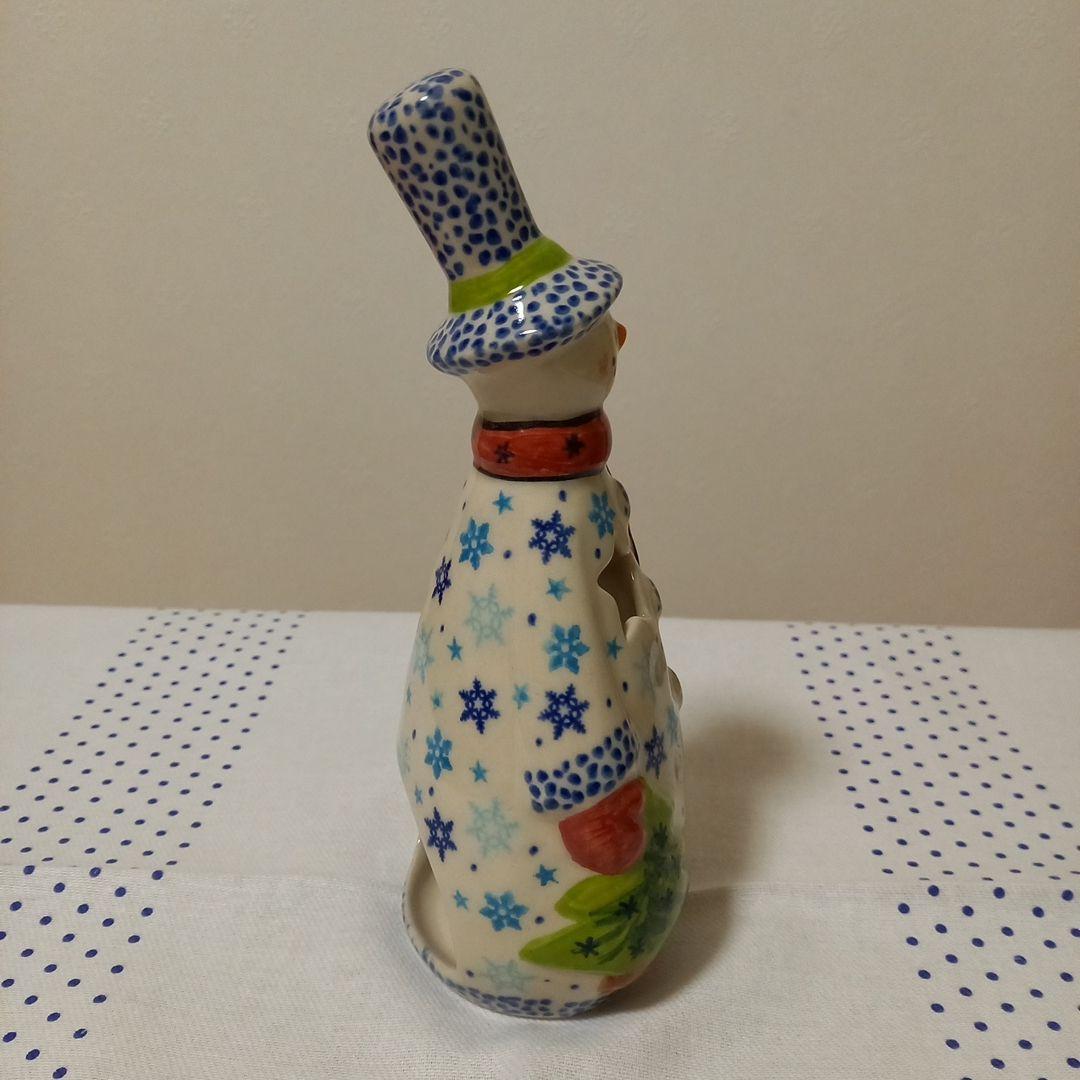 ポーリッシュポタリー　ゆきだるま　キャンドルホルダー　置物