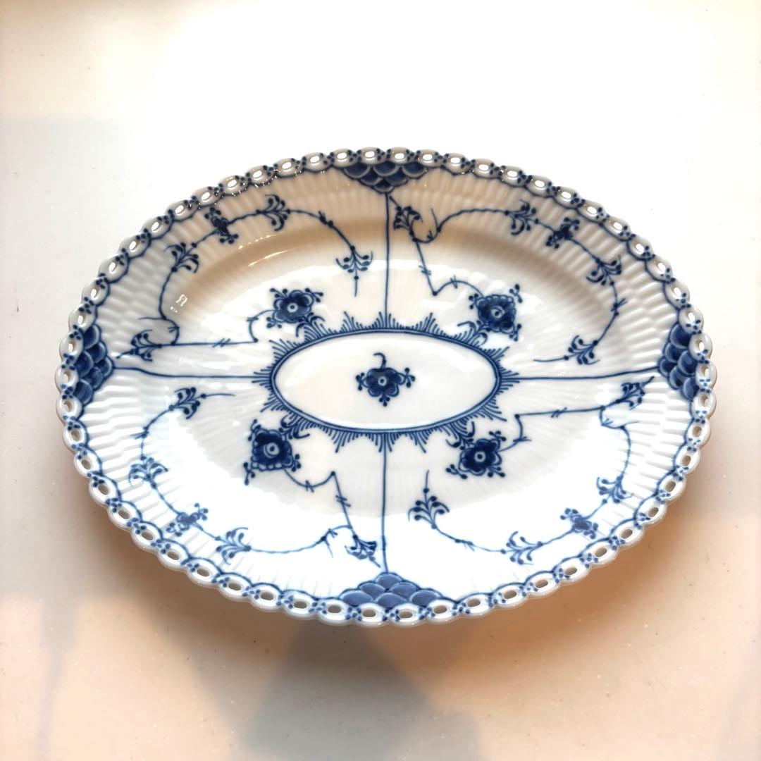 【美品】ロイヤルコペンハーゲン ブルーフルーテッド フルレース オーバル 25㎝