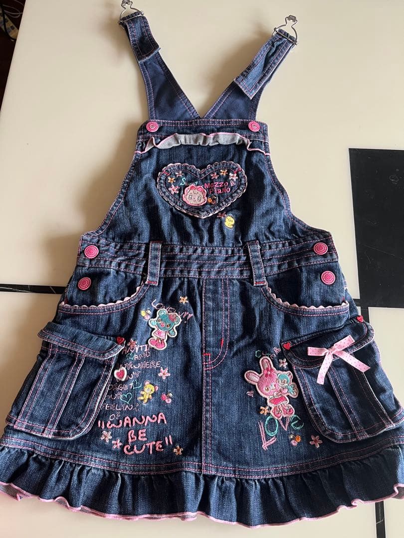 超美品　mezzopiano 120デニム刺繍ジャンパースカート