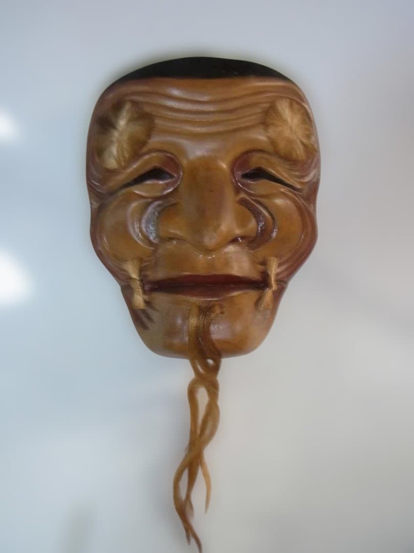 木製翁の面能面装飾品