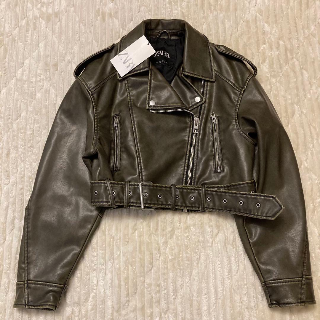 【完売品・美品】ZARA クロップドレザージャケット ライダース