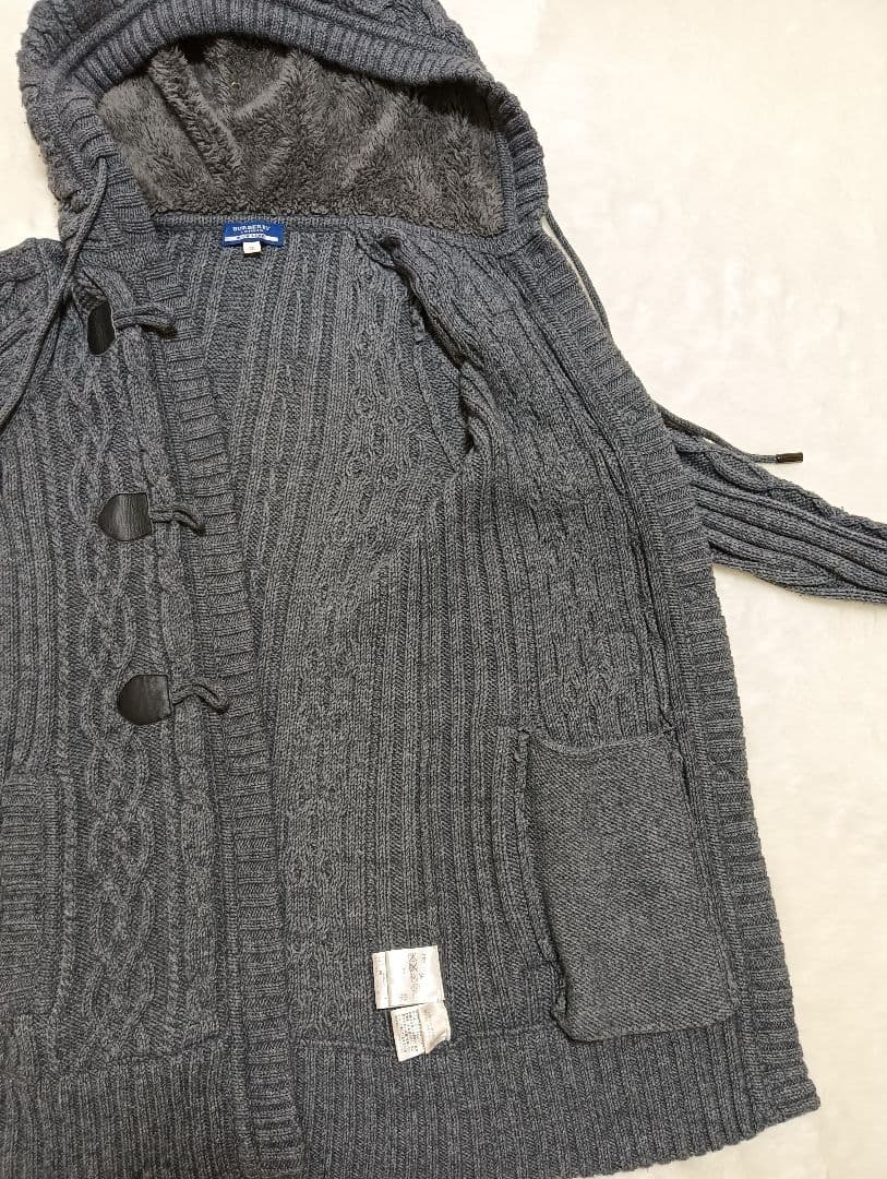 バーバリーブルーレーベル ケーブルニット ダッフル ロングパーカー グレー 38