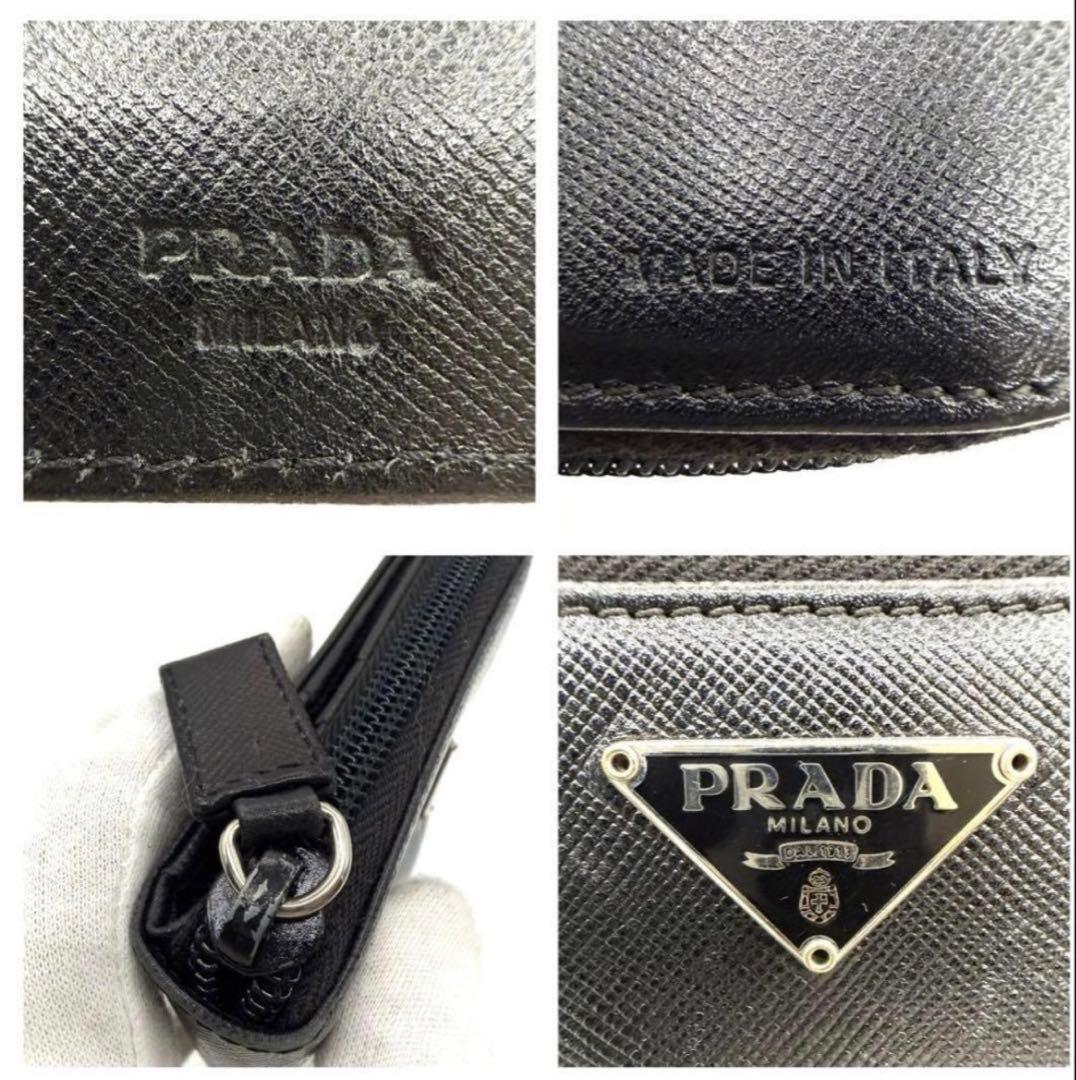 PRADA ブラック レザー 二つ折り財布　三角ロゴプレート