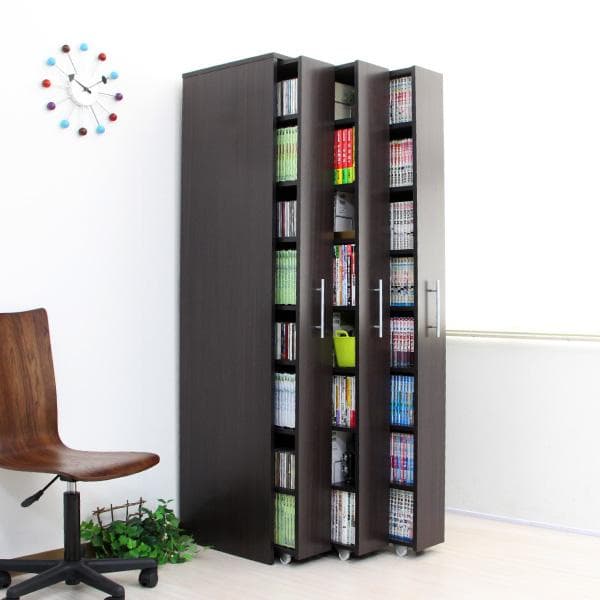 《新品・送料無料》本棚 3連 スリムラック ハイタイプ ブックシェルフ ブラウン