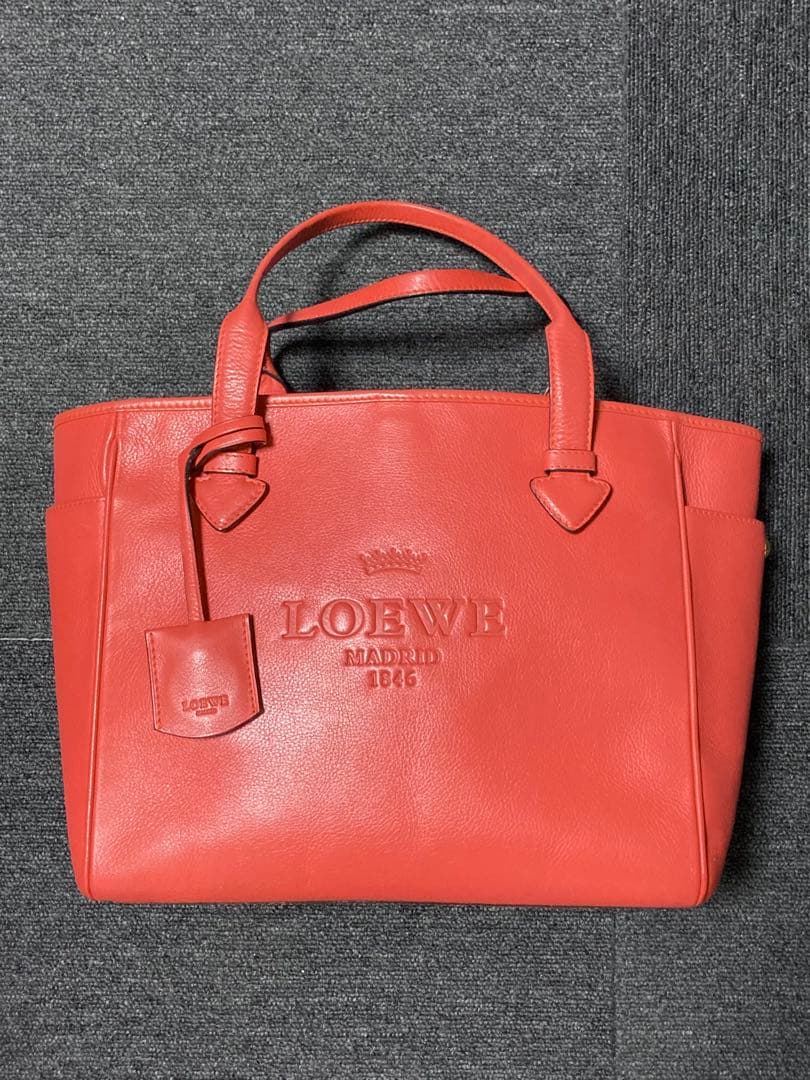 極美品⭐︎ ロエベ　ヘリテージ トート　レザー　ハンド　オレンジ系