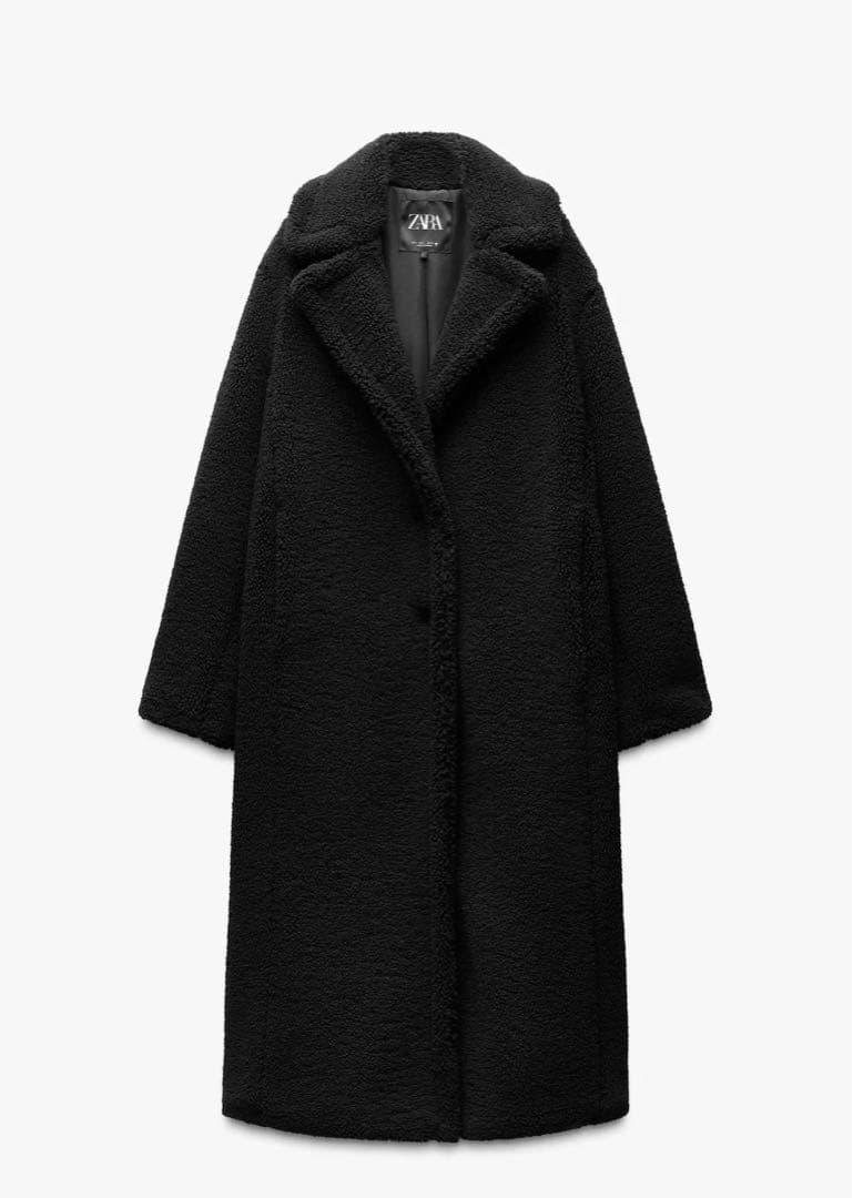 ZARA ロング丈ボアコート　ブラック