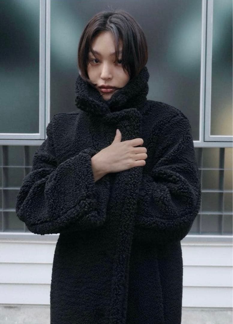 ZARA ロング丈ボアコート　ブラック