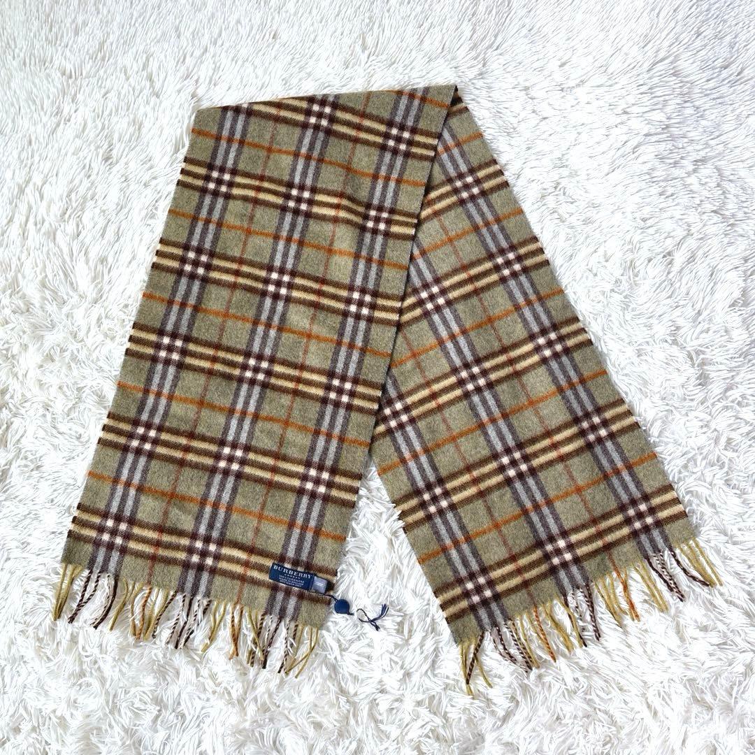 【未使用品】バーバリーロンドン　カシミヤ100%マフラー　グリーン　チェック柄