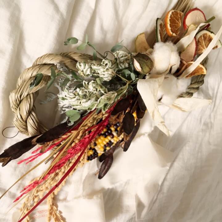 18しめ縄しめ飾り正月飾り ドライフラワー プリザーブド 紫陽花 薔薇 雑貨