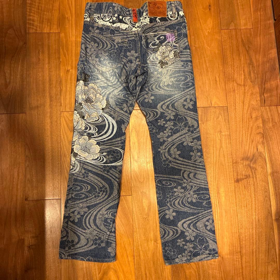 絡繰魂　デニム　ジーンズ　牡丹　流水桜　刺繍　流儀　和柄　レディース