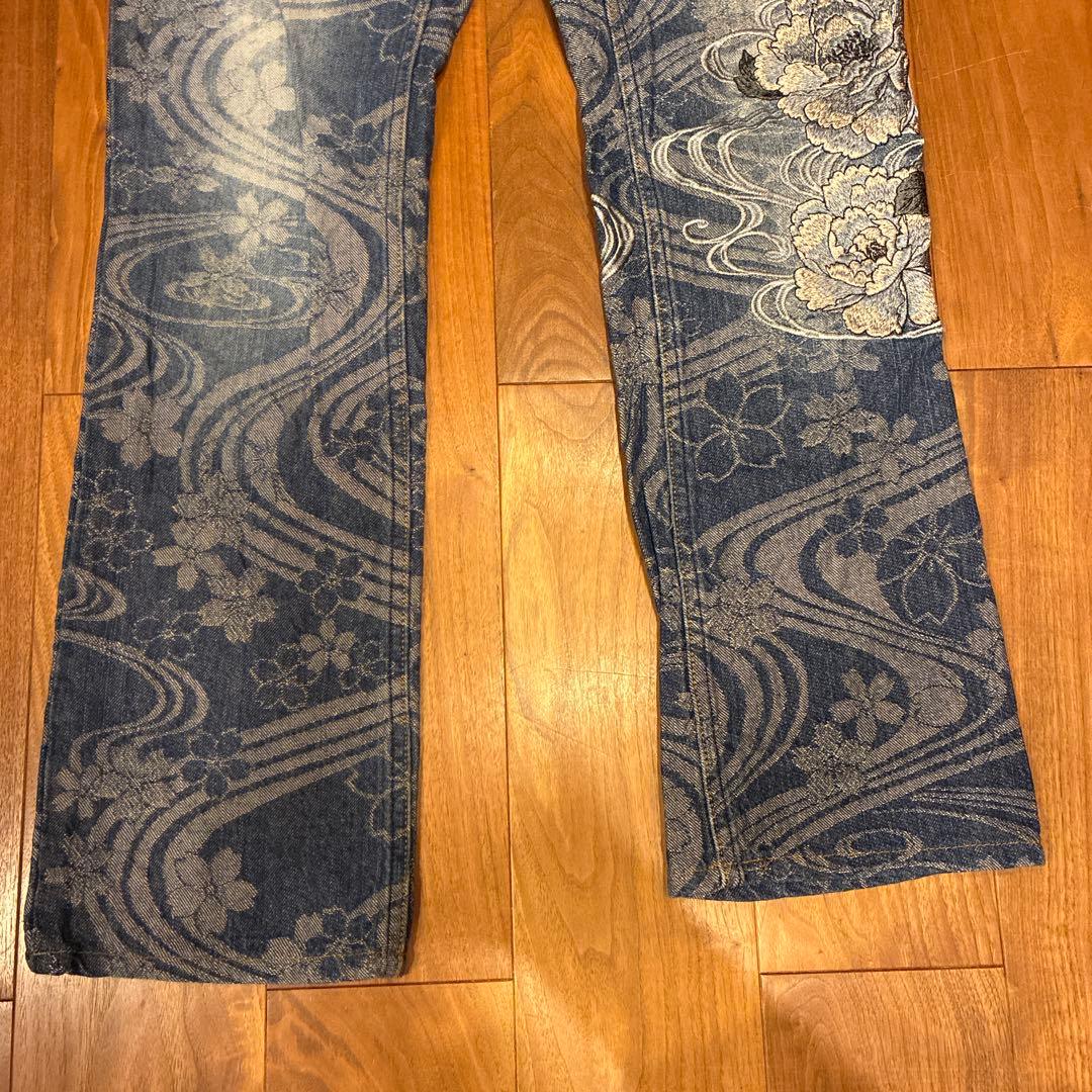 絡繰魂　デニム　ジーンズ　牡丹　流水桜　刺繍　流儀　和柄　レディース