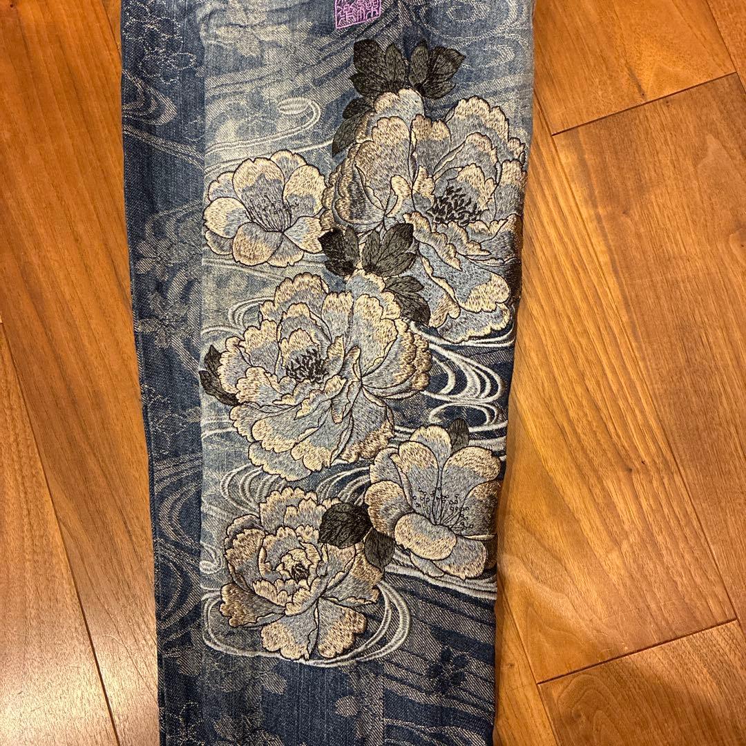 絡繰魂　デニム　ジーンズ　牡丹　流水桜　刺繍　流儀　和柄　レディース
