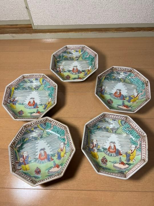 283 九谷焼　時代物　皿　5客　古美術品